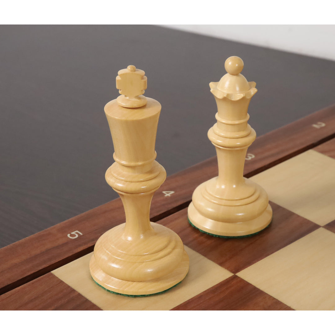 Jeu d'échecs soviétique Botvinnik Flohr-I 1933 légèrement imparfait - Pièces d'échecs uniquement - Buis ébénisé - Roi 3.6".