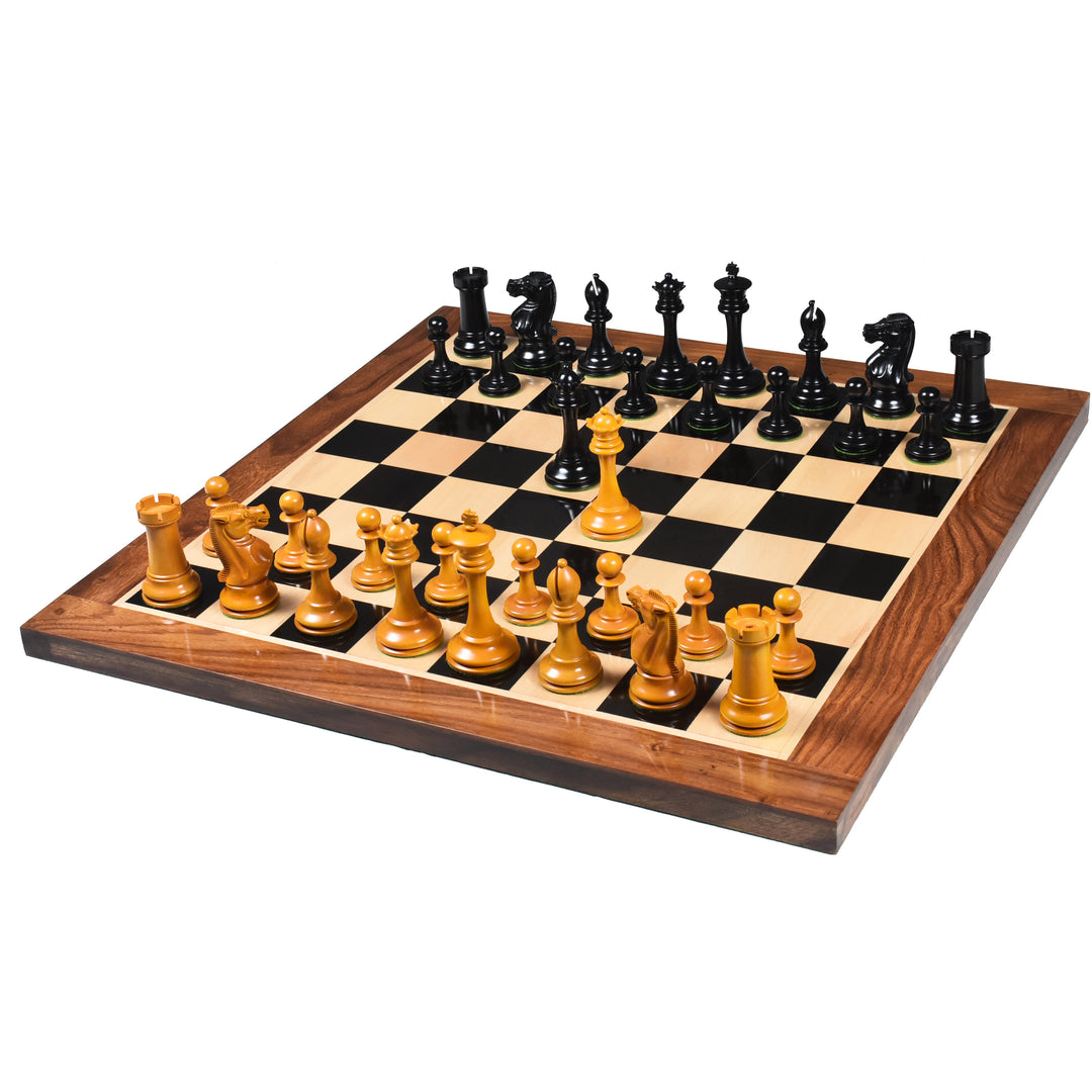 Jeu d'échecs légèrement imparfait du 19ème siècle reproduit par B & Co - Pièces d'échecs uniquement - Bois d'ébène véritable - 4.3″.