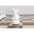 Intricate carving details of a white Pro Staunton knight chess piece from the wooden combo set.
