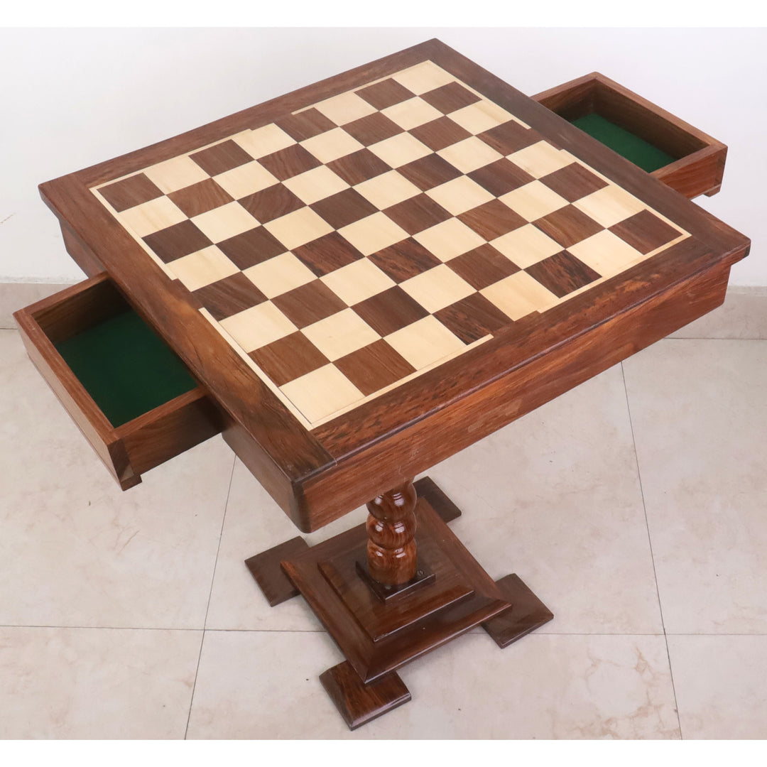 20" Mesa de tablero de ajedrez de madera con cajones - 24" Altura- Palisandro Dorado y Arce
