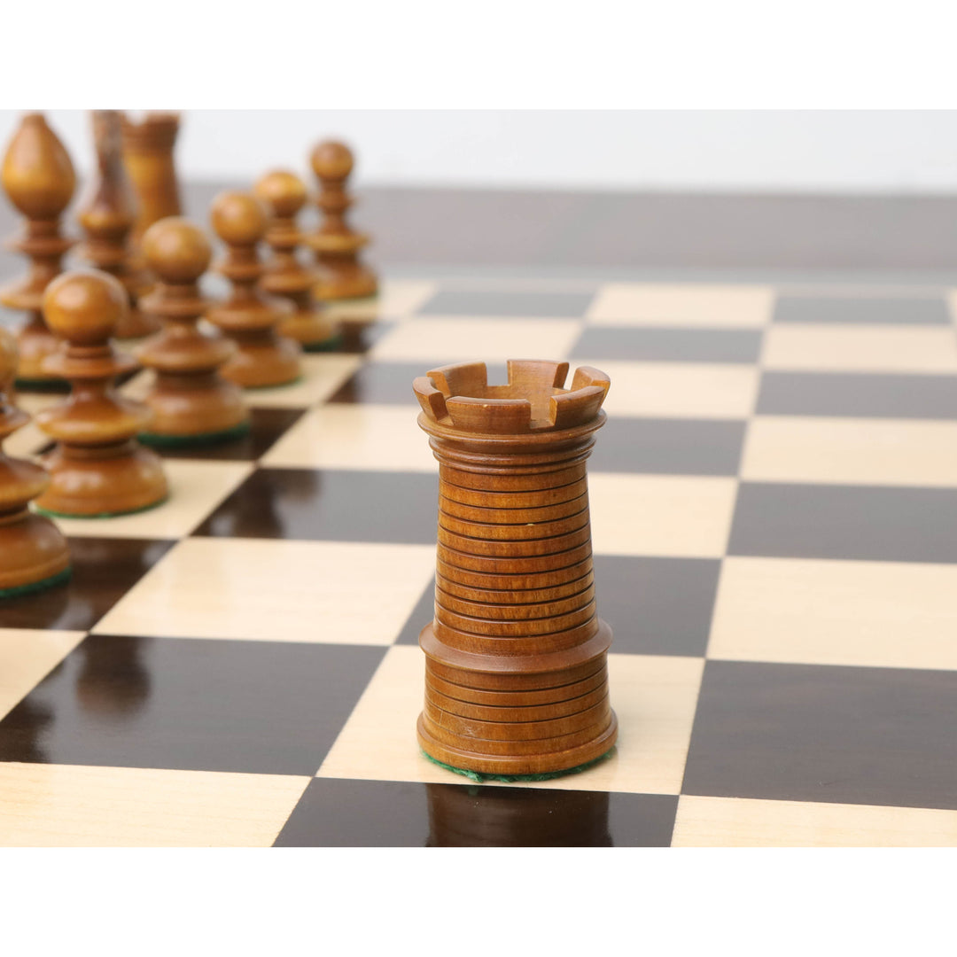 Set di scacchi leggermente imperfetto da 3,3" St. John Pre-Staunton Calvert - Solo pezzi di scacchi - Legno di ebano e antico