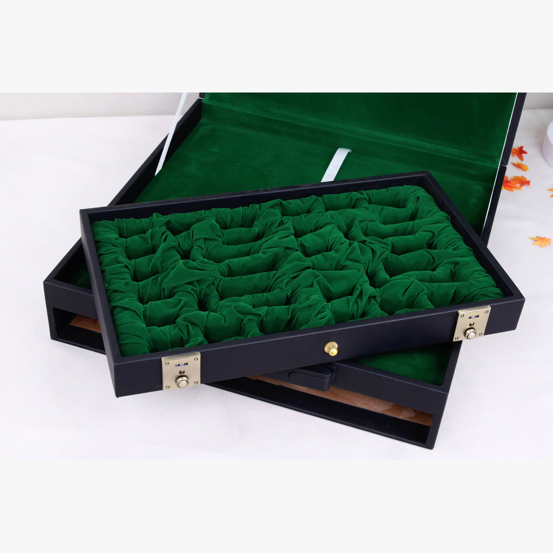 All-in-One Leatherette Chess Set Storage Case with Drawers – Fits 15″–17″ Boards & 2.4″–3.0″ King-Height Pieces