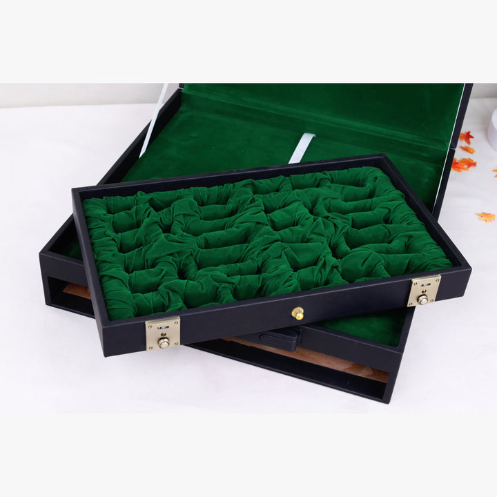 All-in-One Leatherette Chess Set Storage Case with Drawers – Fits 15″–17″ Boards & 2.4″–3.0″ King-Height Pieces