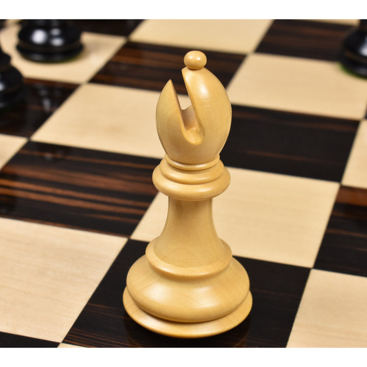 Close-up of the natural boxwood bishop with its classic mitre cut from the 3.9" Craftsman Staunton chess set.