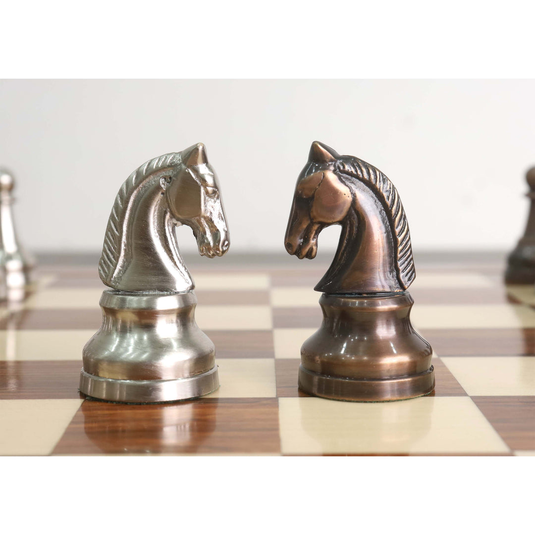 Set di scacchi di lusso da 3,5" della serie Elegance in ottone e metallo - Solo pezzi - Rame anticato