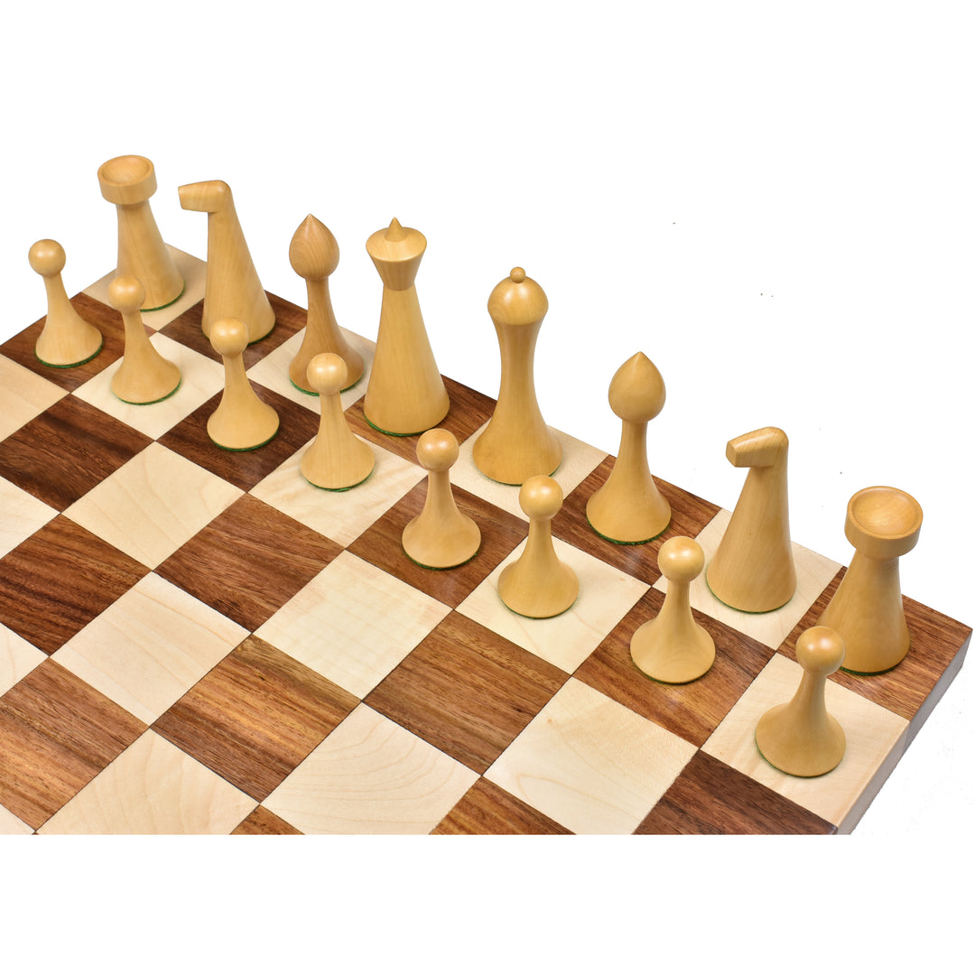 3.6 inch Herman Ohme minimalist chess set and pieces with a wooden storage box.