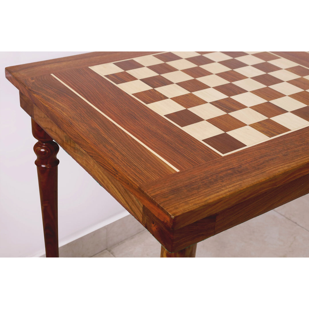 Combo of 30" Chessmaster's Series Golden Rosewood Chess Table with 4.1" Pro Staunton Weighted Golden Rosewood Pieces with Storage Drawers