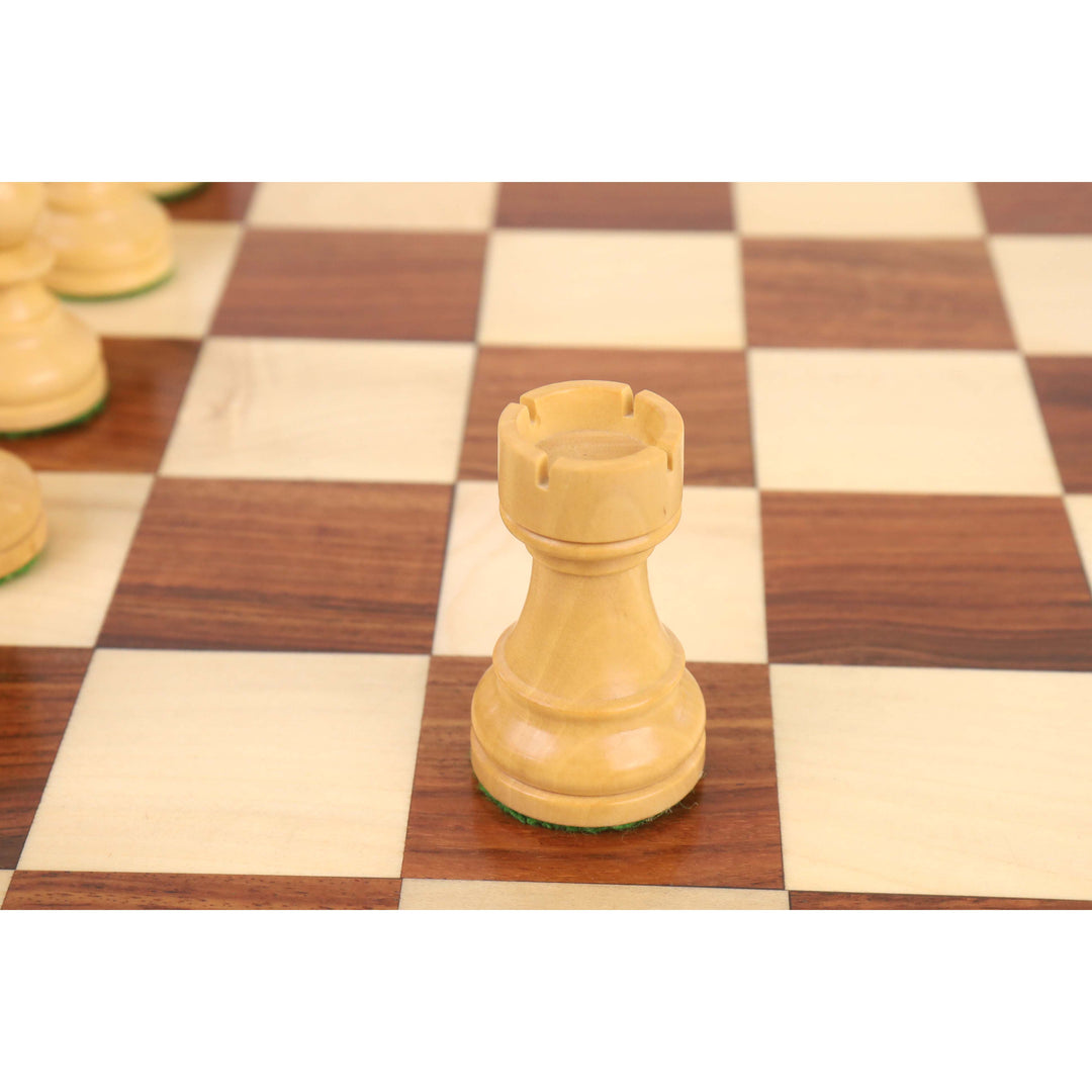 Combo aus 3.3" Turnier Staunton Schach Set - Stücke aus Goldenem Palisander mit Brett und Box