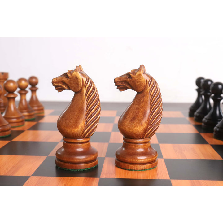 Ligeramente imperfecto 1935 Botvinnik Flohr-II Soviética Piezas de ajedrez Sólo Set - Madera de boj envejecida y ebonizada - 4.4" Rey