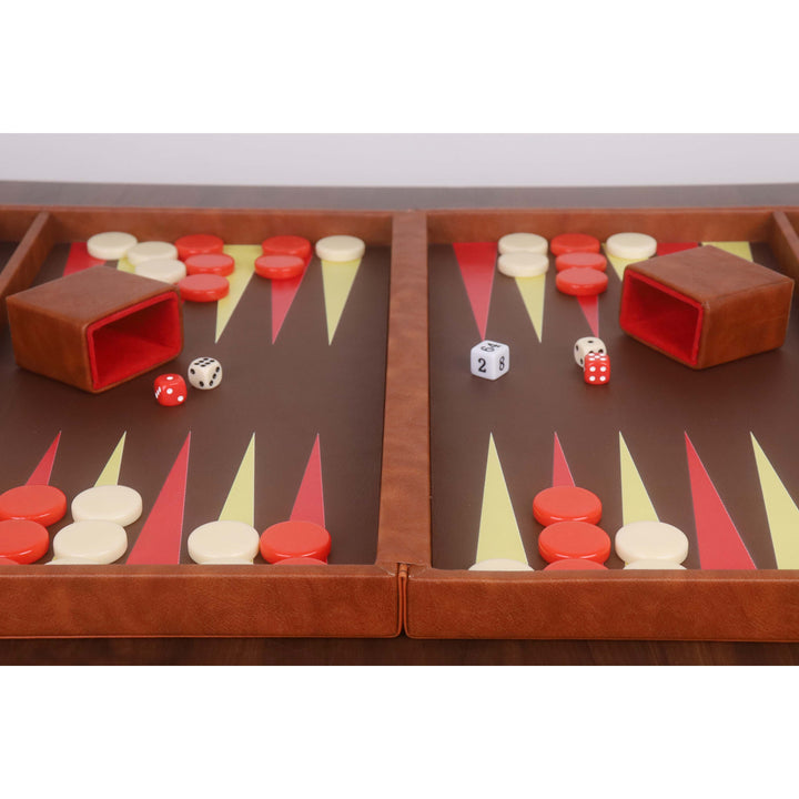 18" Cognac Brown Leatherette Backgammon Set – Briefcase Style Travel Board Game