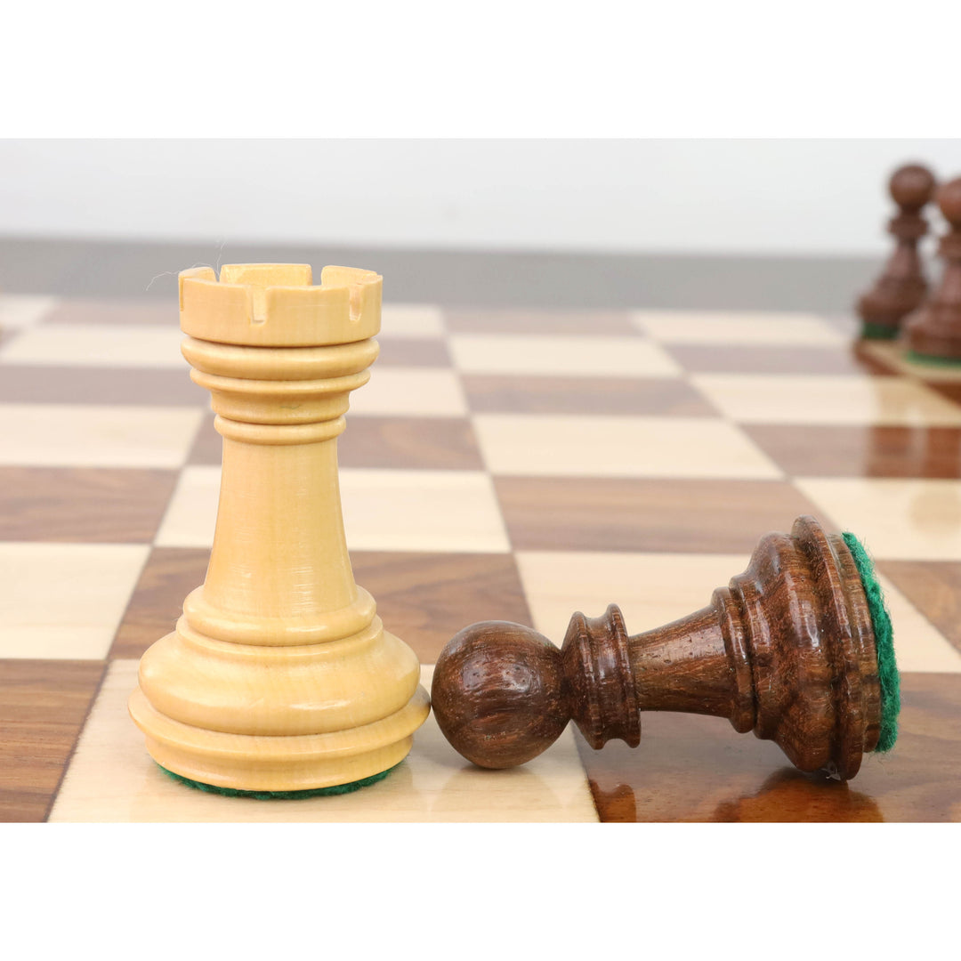 Slightly Imperfect 3.4" Meghdoot Series Staunton Chess Set- Chess Pieces Only - Weighted Golden Rosewood