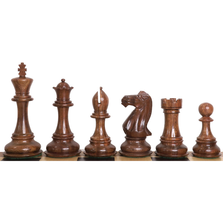 Nieznacznie niedoskonały 6,3-calowy luksusowy zestaw szachów Jumbo Pro Staunton - tylko szachy - złote drewno różane i bukszpan