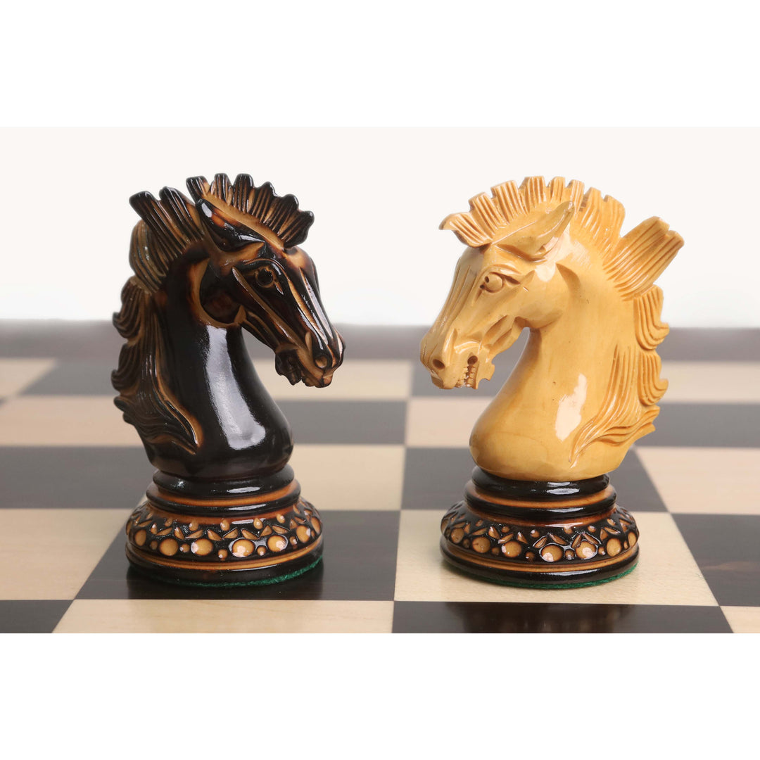 Slightly Imperfect Alexandria Luxury Staunton Burnt Carving Chess Set- Chess Pieces Only - Triple Weighted - Lacquered Boxwood