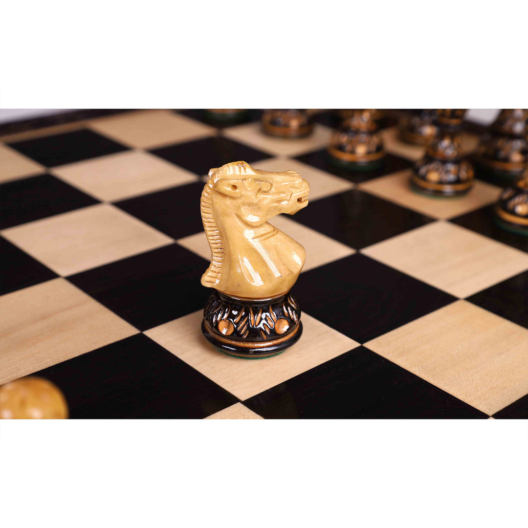 16" Laurel Series Burnt Carving Lacquered Staunton Chess Set – Magnetic Ebony & Maple Wooden Folding Board