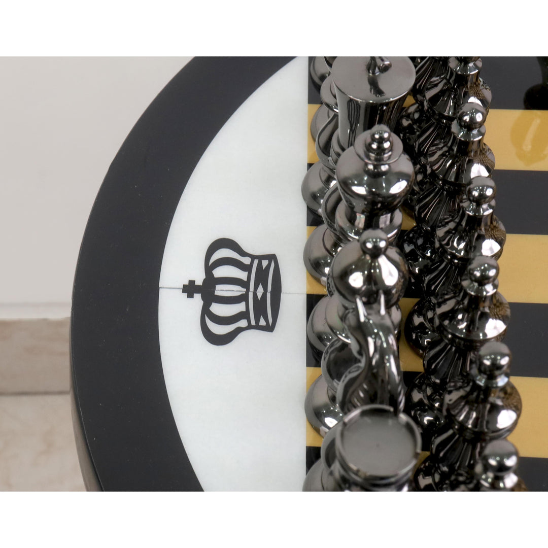 17" Minimalist Brass Metal Luxury Chess Pieces, Board and Table Set - 21" Height - Warehouse Clearance - Europe Shipping Only