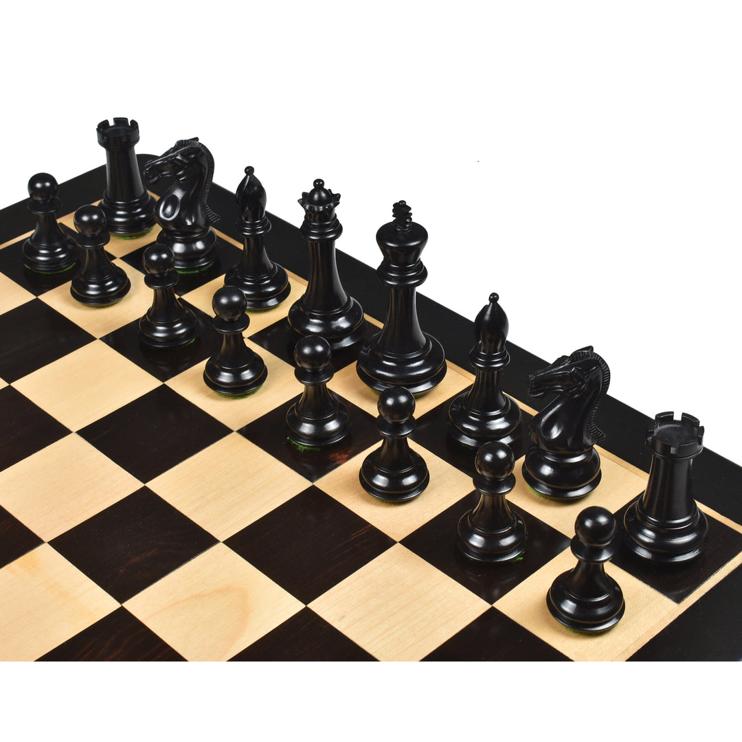Combo of Chamfered Base Staunton Chess Set - Pieces in Ebony Wood with Board and Box