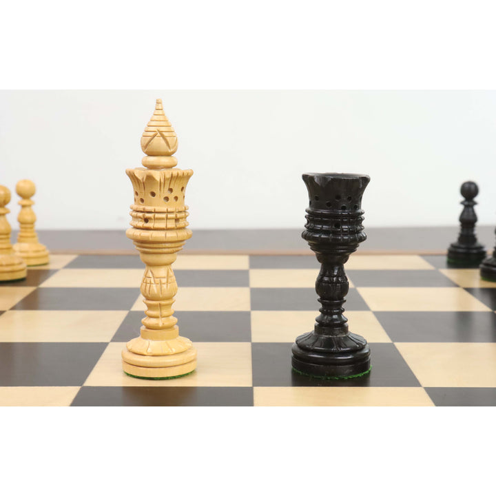 4.7" Hand Carved Lotus Series Chess Set- Chess Pieces Only in Weighted Ebony Wood  - Warehouse Clearance - USA Shipping Only