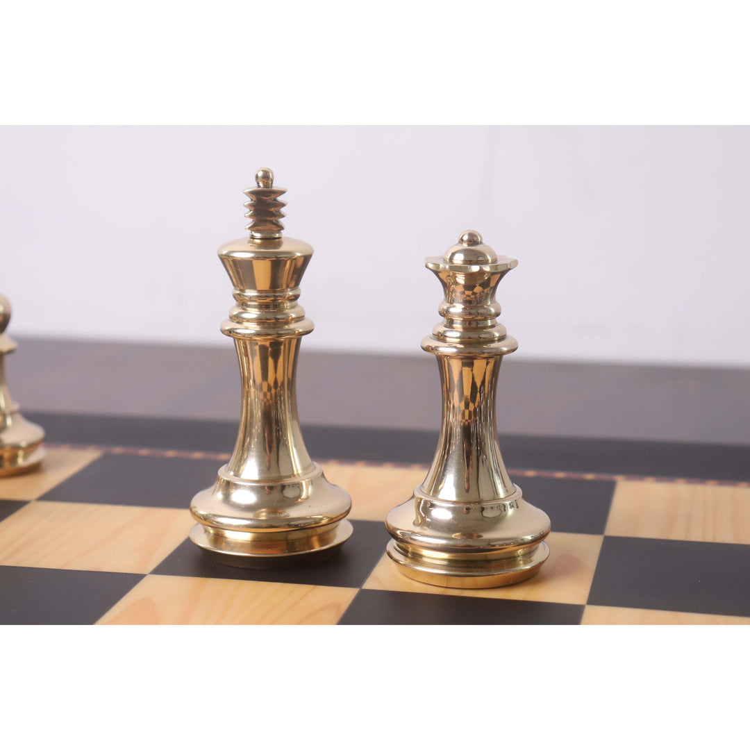 3.9" Fierce Knight Series Brass Metal Luxury Chess Set - Pieces Only - Metallic Gold & Grey - Warehouse Clearance - USA Shipping Only