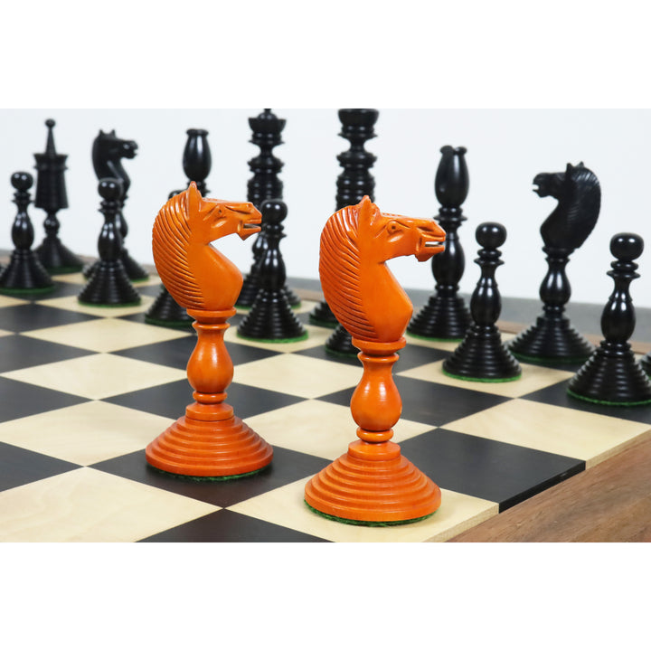 Slightly Imperfect 4.7" Pre-Staunton Chess Set - Chess Pieces Only - Double Weighted Ebony & Antiqued Boxwood