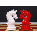 Carved details of white and red lacquered Knights from the 4.3 inch Napoleon Staunton chess set.