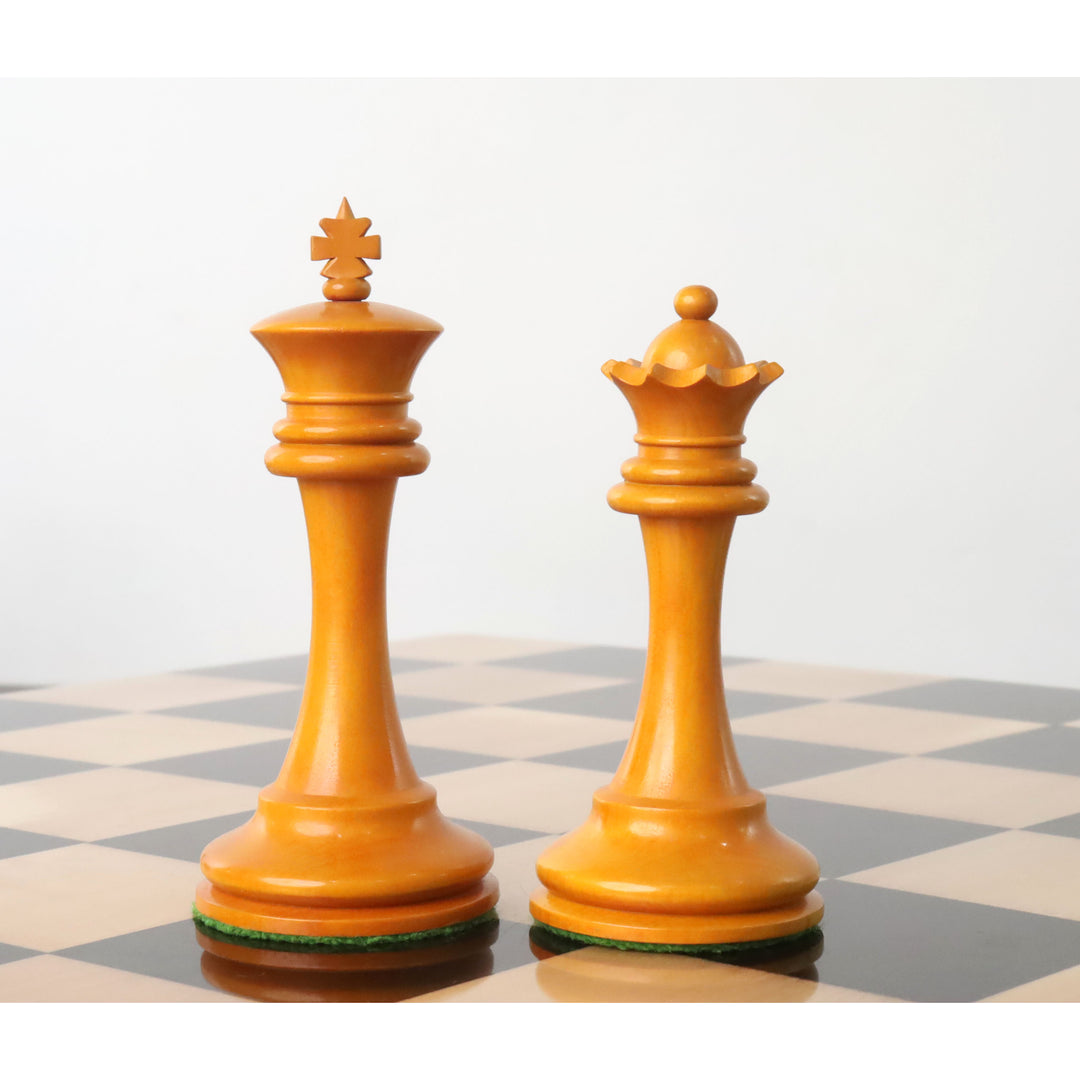 Jeu d'échecs légèrement imparfait du 19ème siècle reproduit par B & Co - Pièces d'échecs uniquement - Bois d'ébène véritable - 4.3″.