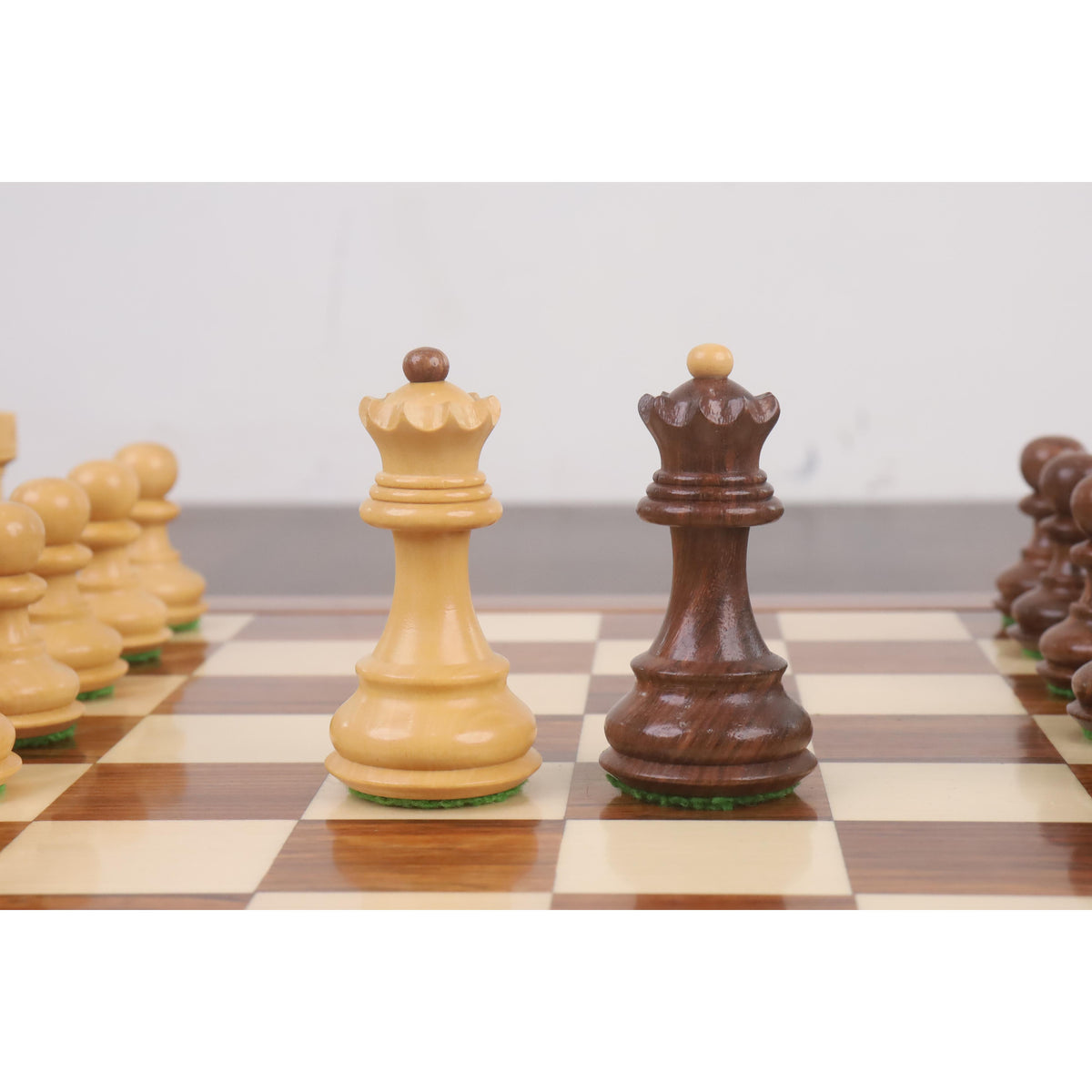 3.1" 俄罗斯萨格勒布国际象棋套装组合 - 金玫瑰木棋子配棋盘和棋盒