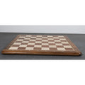 Low-profile side view of the professional 21-inch wooden chess board highlighting its solid wood thickness.