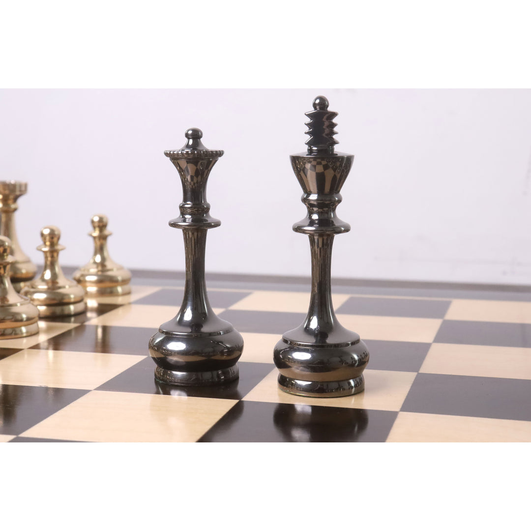 3.7" Set di scacchi di lusso in ottone e metallo della serie Splendor - Solo pezzi - Oro e grigio metallizzato