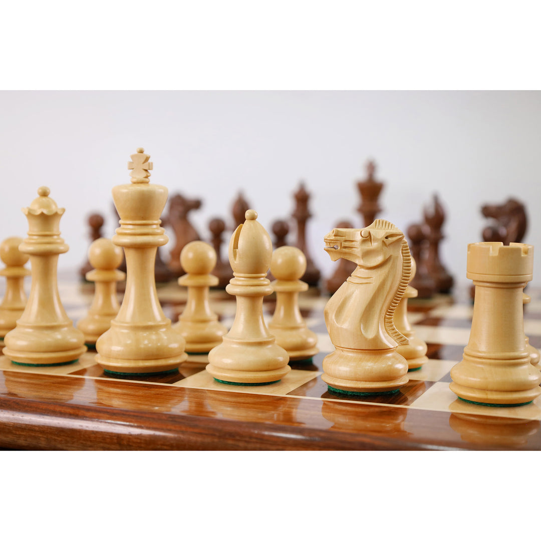 Combo of 22" Tournament Golden Rosewood Chess Table with 4.1" Pro Staunton Weighted Golden Rosewood Pieces with Storage Drawers