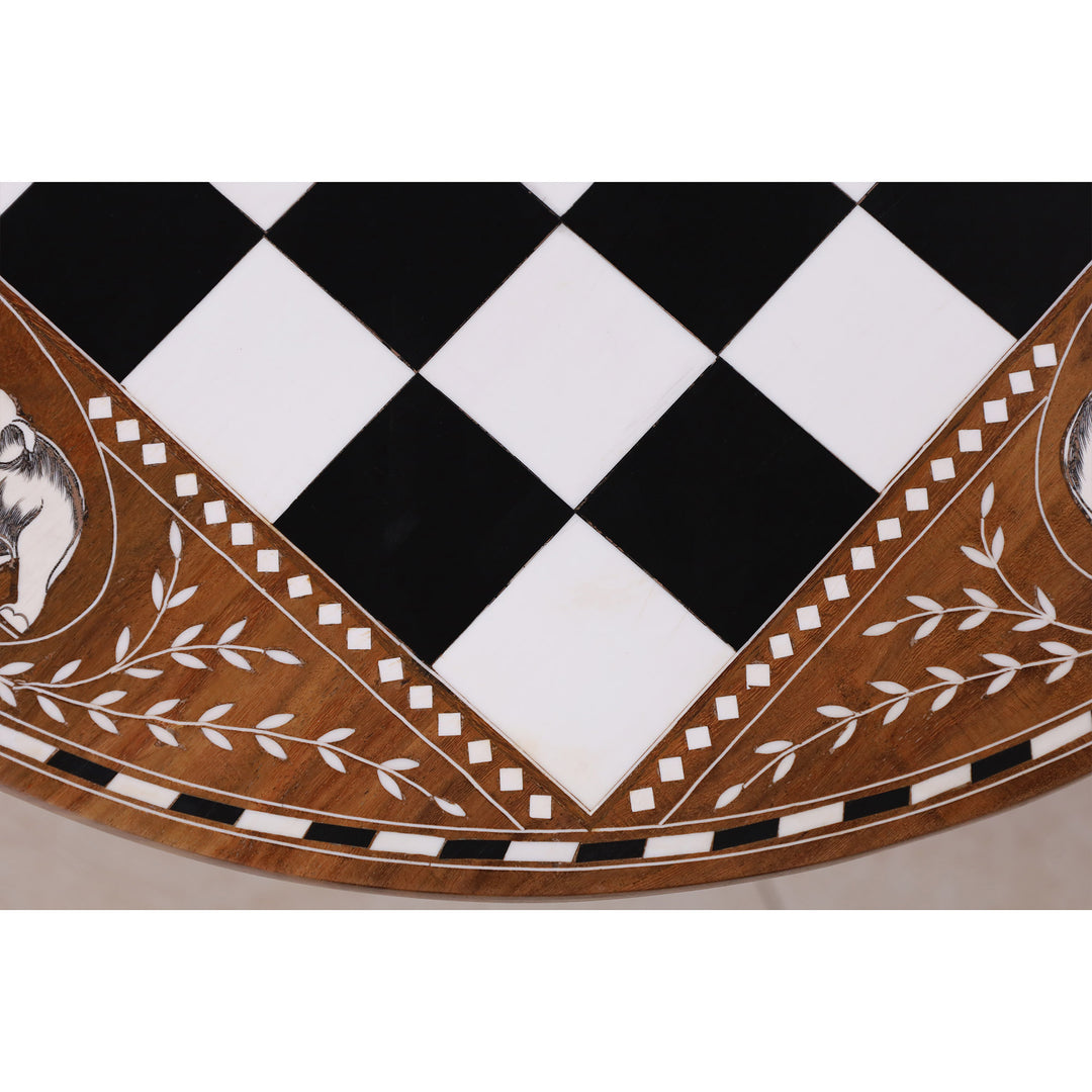 Table d'échecs ronde de luxe 24 pouces - Hauteur 25 pouces - Bois de rose doré et acrylique