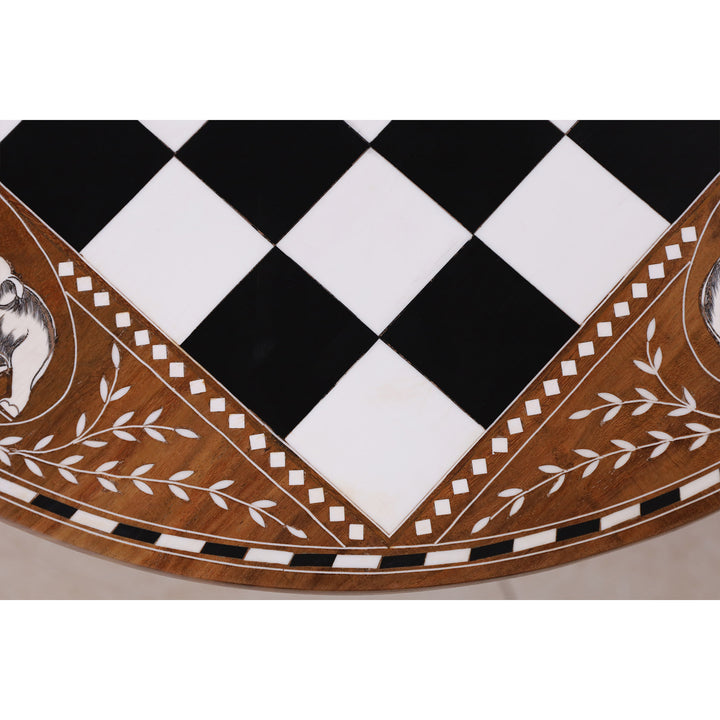 Table d'échecs ronde de luxe 24 pouces - Hauteur 25 pouces - Bois de rose doré et acrylique