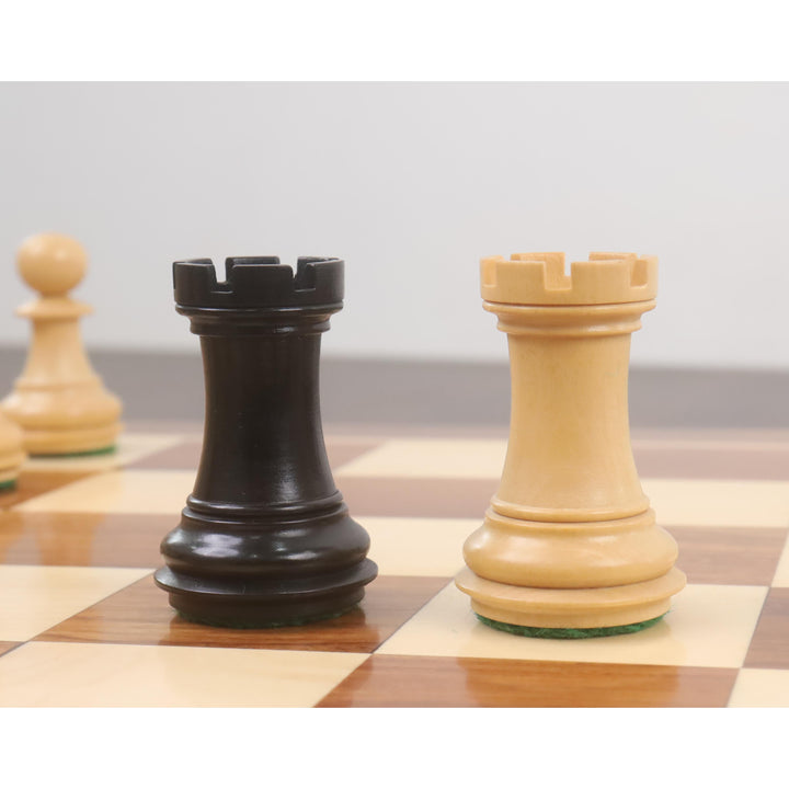 Licht onvolmaakt Staunton schaakspel met 3,1" afgeschuinde voet - Alleen Schaakstukken - Verzwaard gezwart buxushout