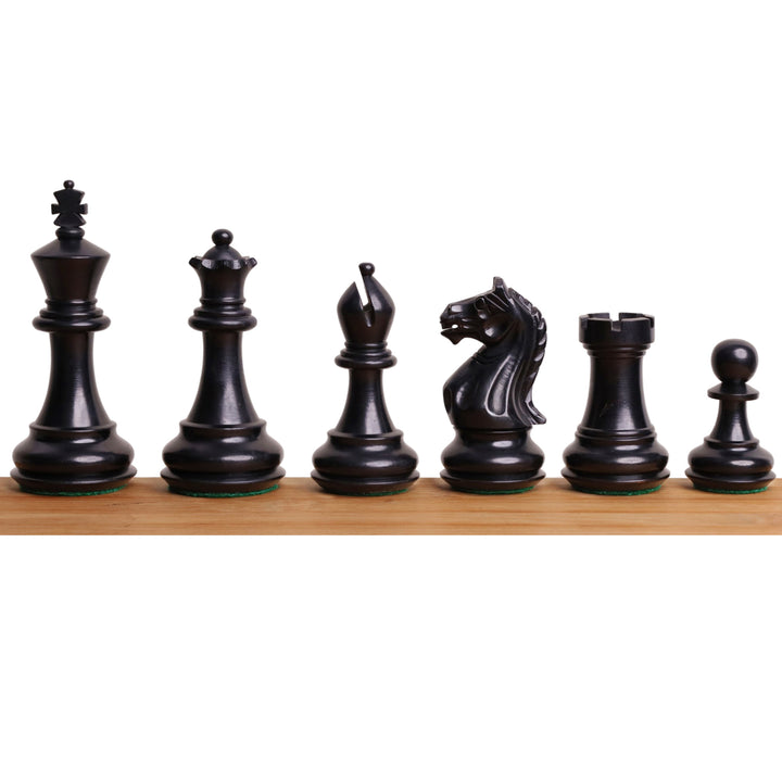 Complete set of black Ebonised Boxwood chess pieces from the Queen's Gambit Staunton collection.