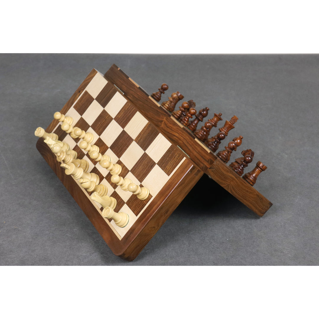14" Large Golden Rosewood & Maple Wooden Inlaid Magnetic Chess Set Board for Travel - Warehouse Clearance - USA Shipping Only