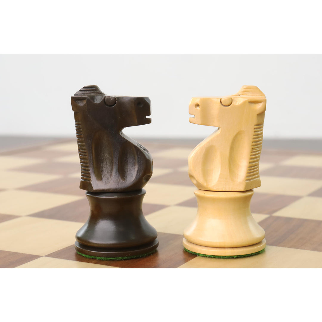 Improved French Lardy Chess Set- Chess Pieces Only - Walnut Stained boxwood - 3.9" King