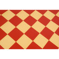 Detailed look at the 57mm red and cream printed squares of the Leuchars wooden chess board.