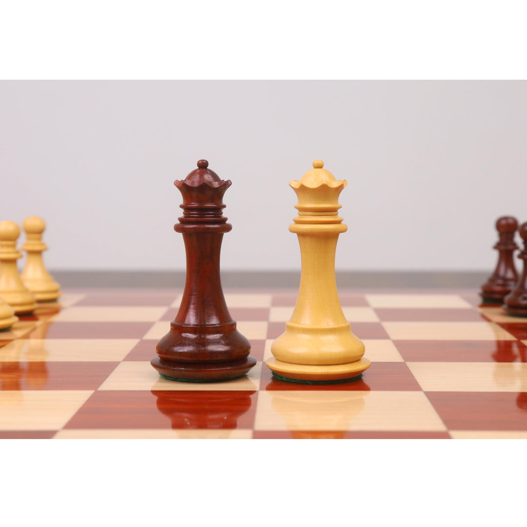 略带瑕疵的 3.3 英寸螺旋马豪华国际象棋套装——仅棋子——玫瑰木与黄杨木