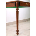 Side profile of the 22" wooden chess table showing the drawer assembly, brass hardware, and elegant leg design.