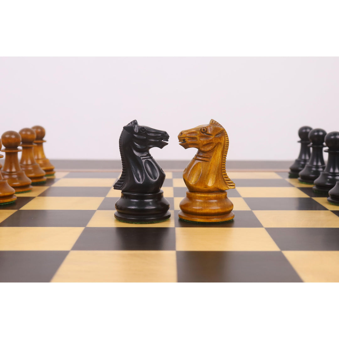 3.6" Golden Castle Craftsman Reproduction Chess Set - Chess Pieces Only - Antiqued & Ebonised Boxwood