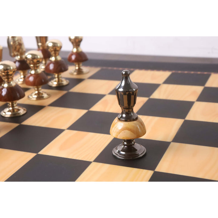 3.7" Jeu d'échecs de luxe Victorian Fusion Série Laiton Métal - Pièces seulement - Or et gris métallisés