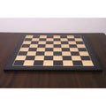Full view of a Royal Chess Mall 26 inch ebony and maple wood printed chess board with gloss finish.