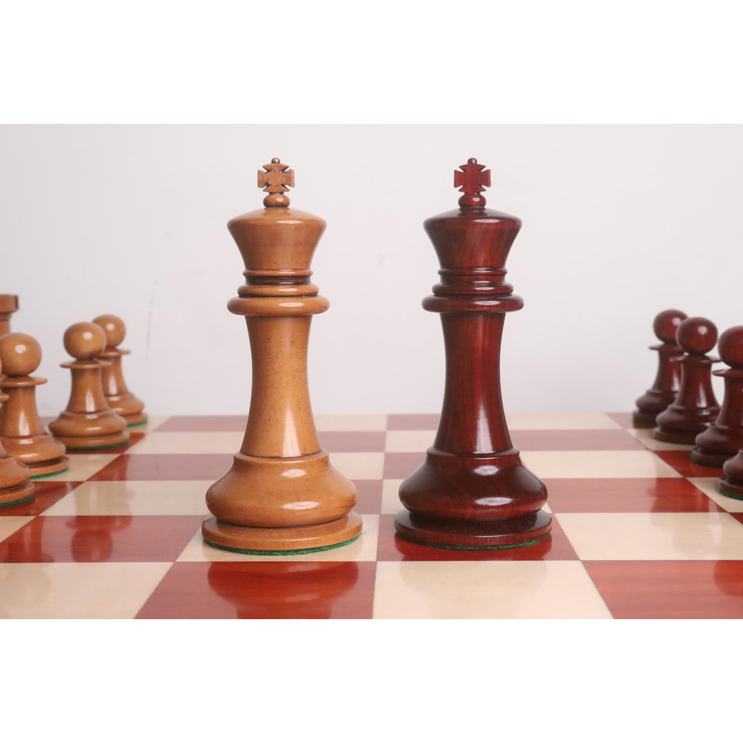 1849 Origineel Staunton Schaakspel - Alleen schaakstukken - Gelakt Distress Antiqued Buxus & Knop Rozenhout - 4.5" Koning