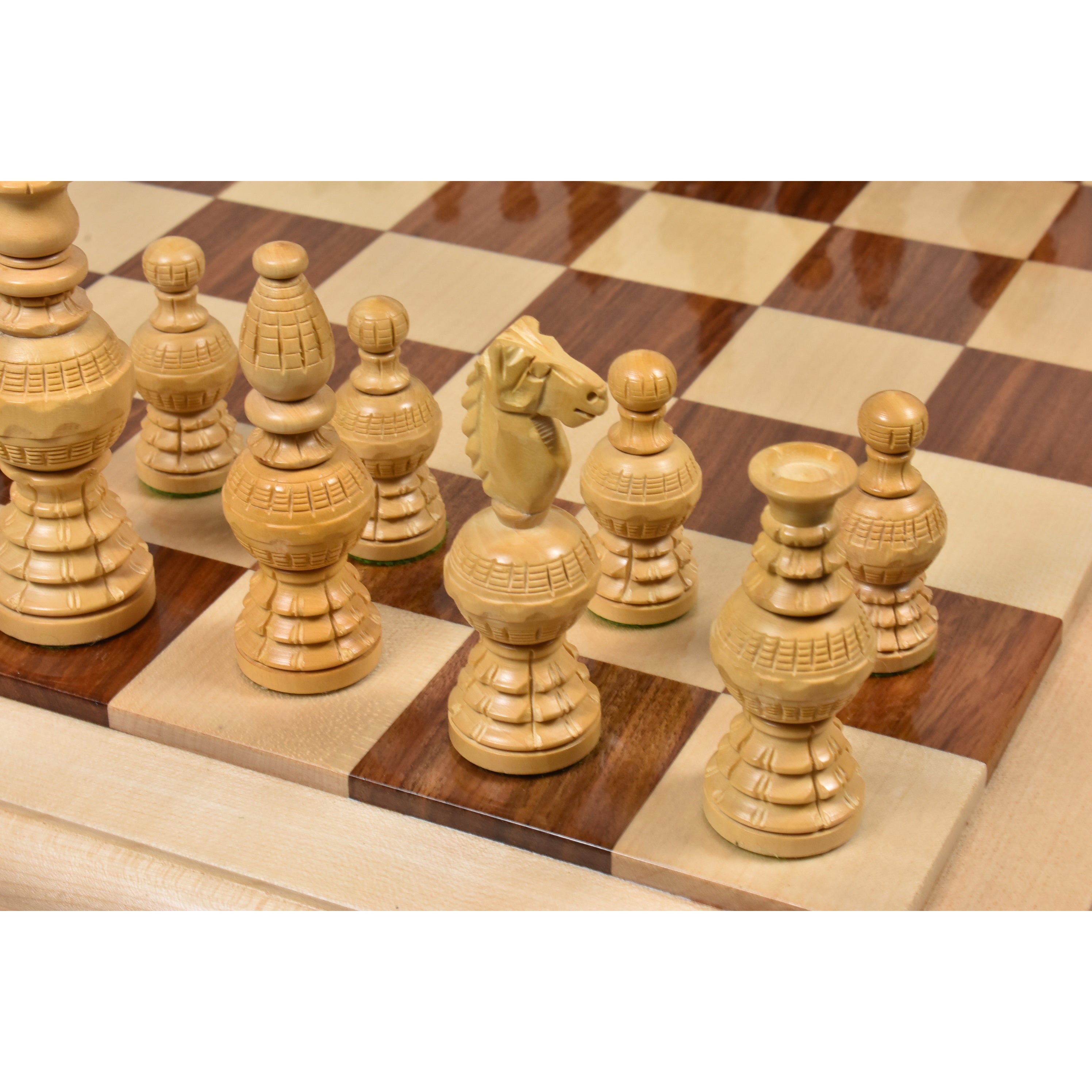 5" Gigantic Globe Series Hand Carved Chess Pieces Only Set - Ebonised Boxwood - Warehouse Clearance - USA Shipping Only