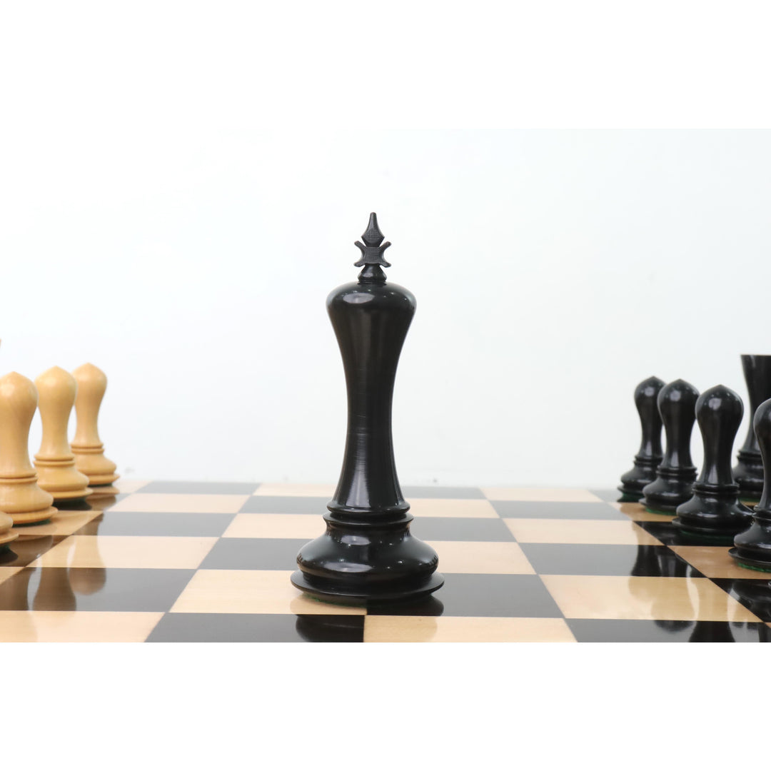 Jeu d'échecs 4.6 « Avant Garde Luxe Staunton légèrement imparfait - Pièces d'échecs seulement - Bois d'ébène - Poids triple