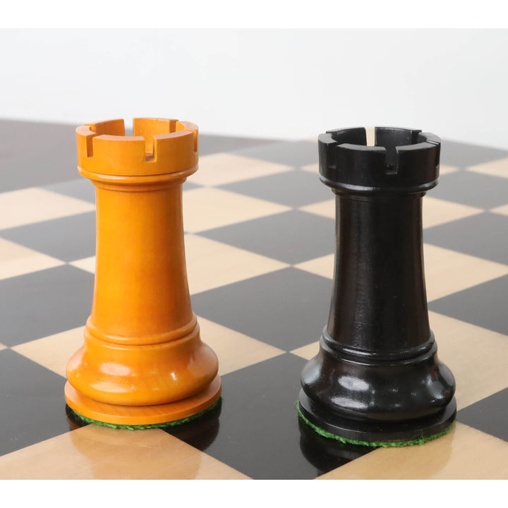 Jeu d'échecs légèrement imparfait du 19ème siècle reproduit par B & Co - Pièces d'échecs uniquement - Bois d'ébène véritable - 4.3″.