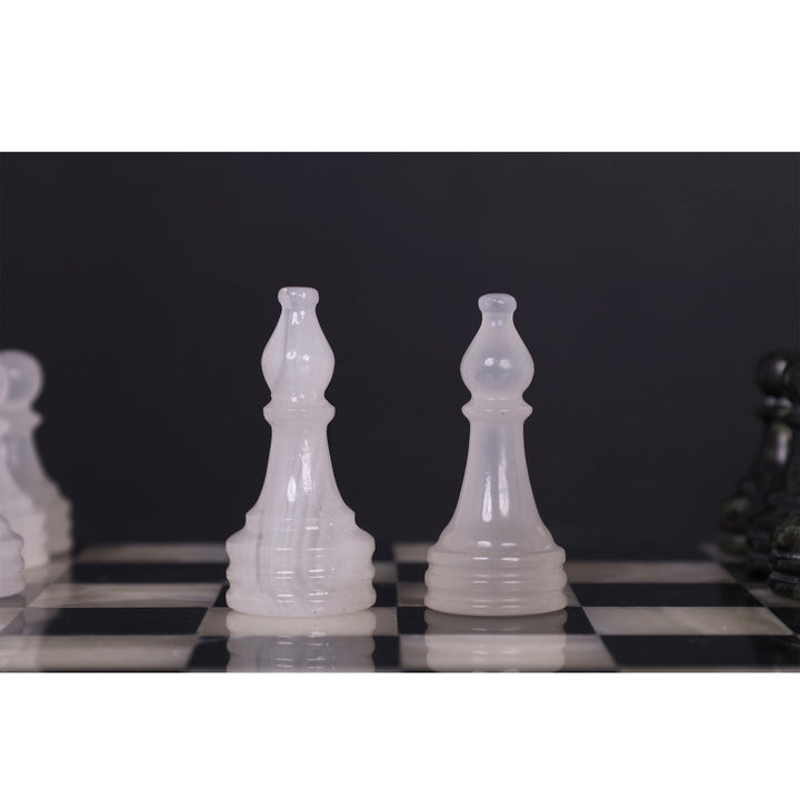 Slightly Imperfect  10" Onyx Marble Chess Set - Black & White Stone Board & Pieces