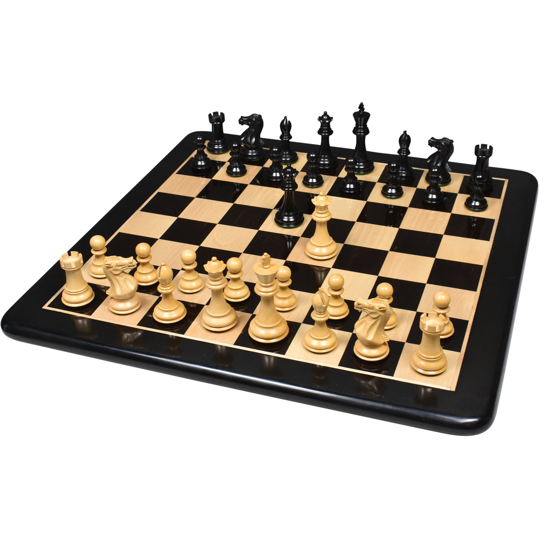 Piezas de ajedrez profesionales de ébano Staunton de 3,9" con tablero de ajedrez de madera maciza de ébano y arce de 21" en acabado mate y caja de almacenamiento tipo libro