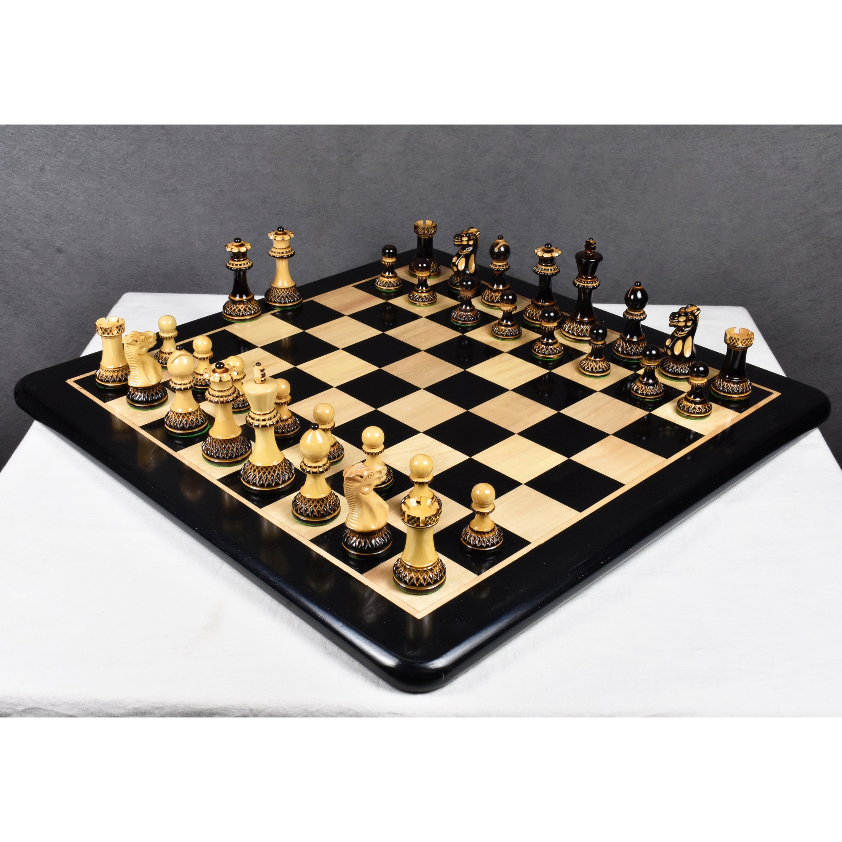 Slightly Imperfect 3.9" Parker Staunton Carved Chess Pieces Only Set- Lacquer (gloss)finish Boxwood