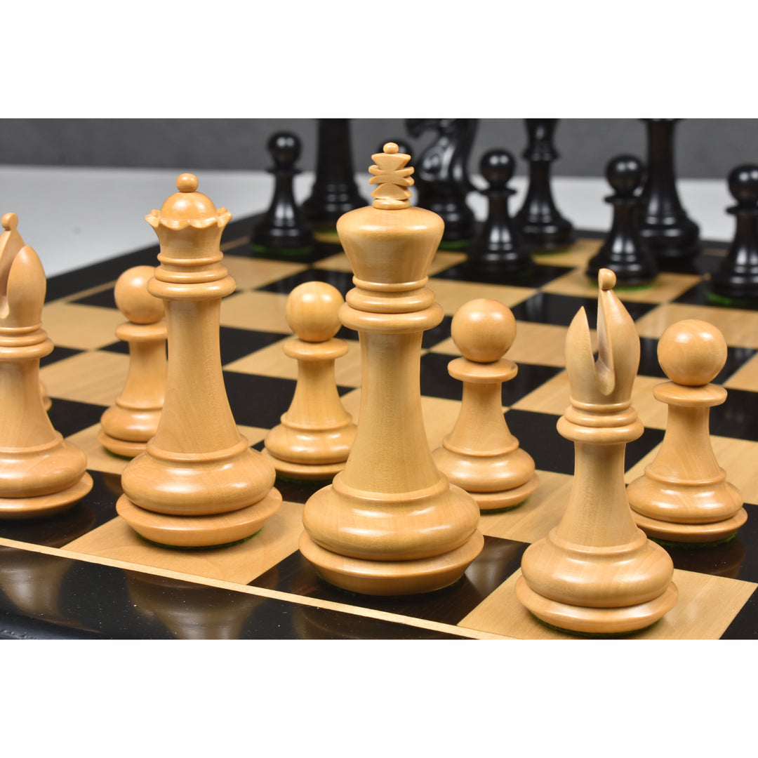 Combo of Chamfered Base Staunton Chess Set - Pieces in Ebony Wood with Board and Box