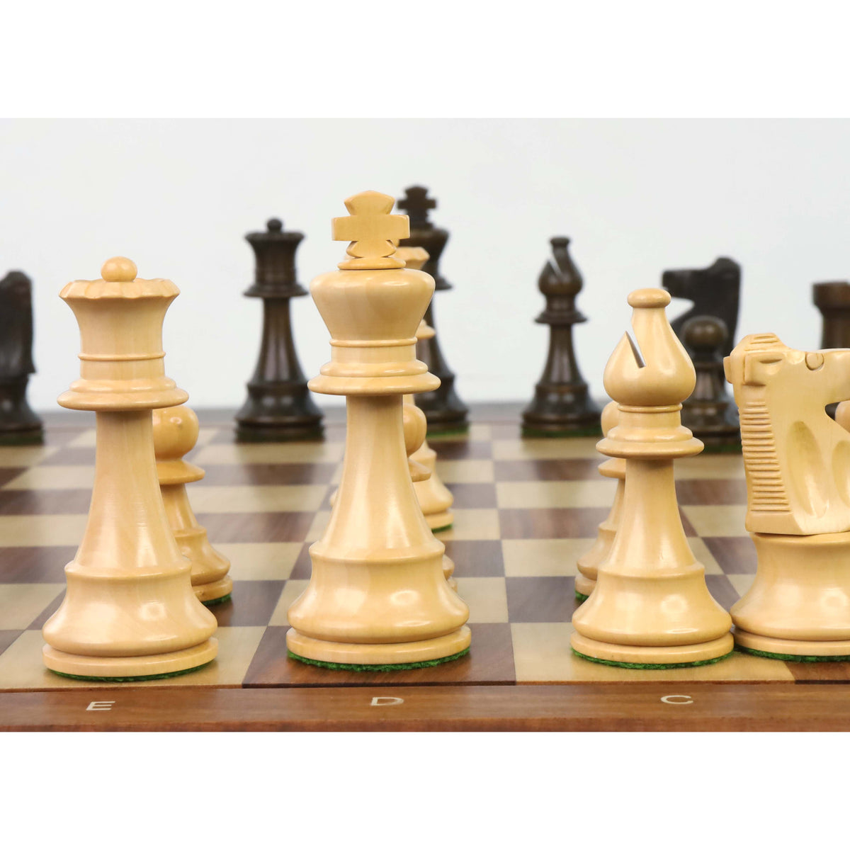 Improved French Lardy Chess Set- Chess Pieces Only - Walnut Stained Boxwood - 3.9" King